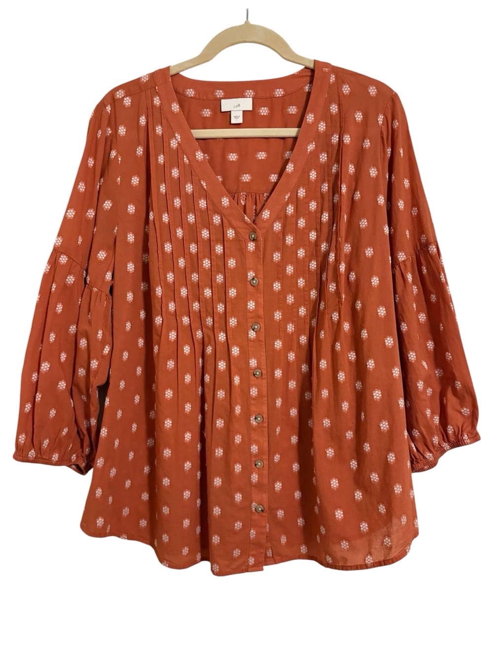 ✨ J. Jill Rust Floral Peasant Button Down Top | Size Large ✨ - Picture 4 of 12